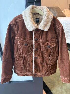 GAP Kids Rust Brown Corduroy Jacket with Cream Sherpa Collar